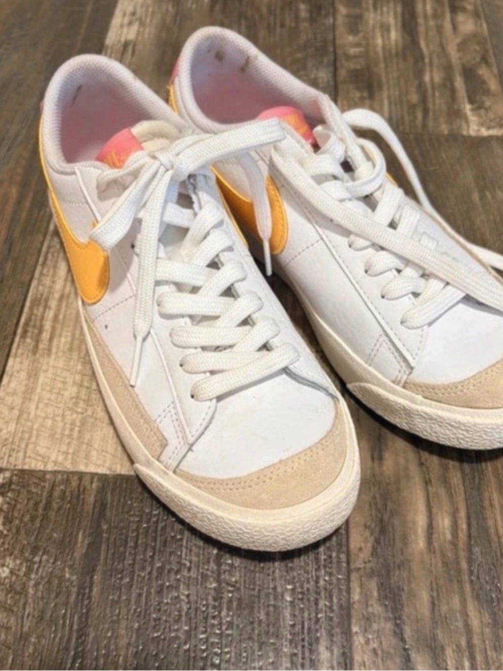 Nike Kids White Sneakers with Yellow Swoosh